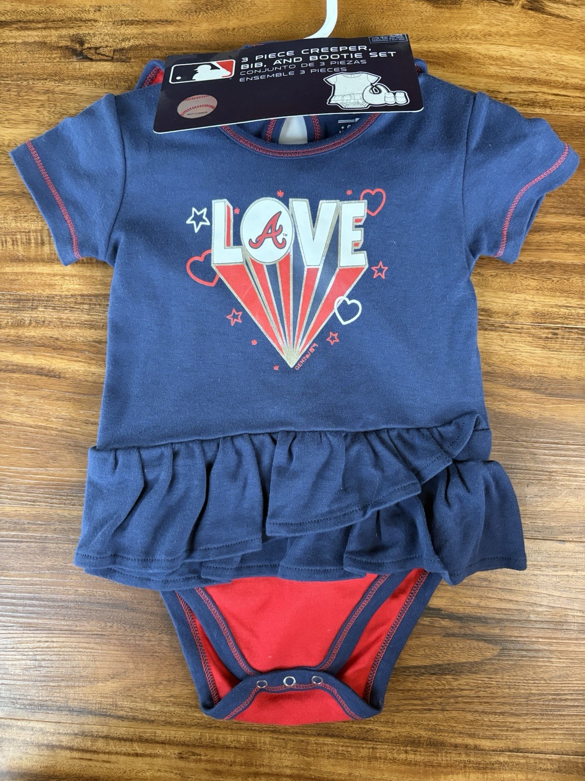 NWT Infant Girl Atlanta Braves Gen2 Merch MLB 24 Months 3 Piece Outfit Bib Boots