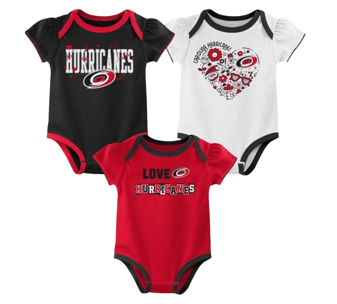 NWT~ NHL Hockey sz 0-3 mth Carolina Hurricanes 3 pk Bodysuits Romper Graphic 8-1