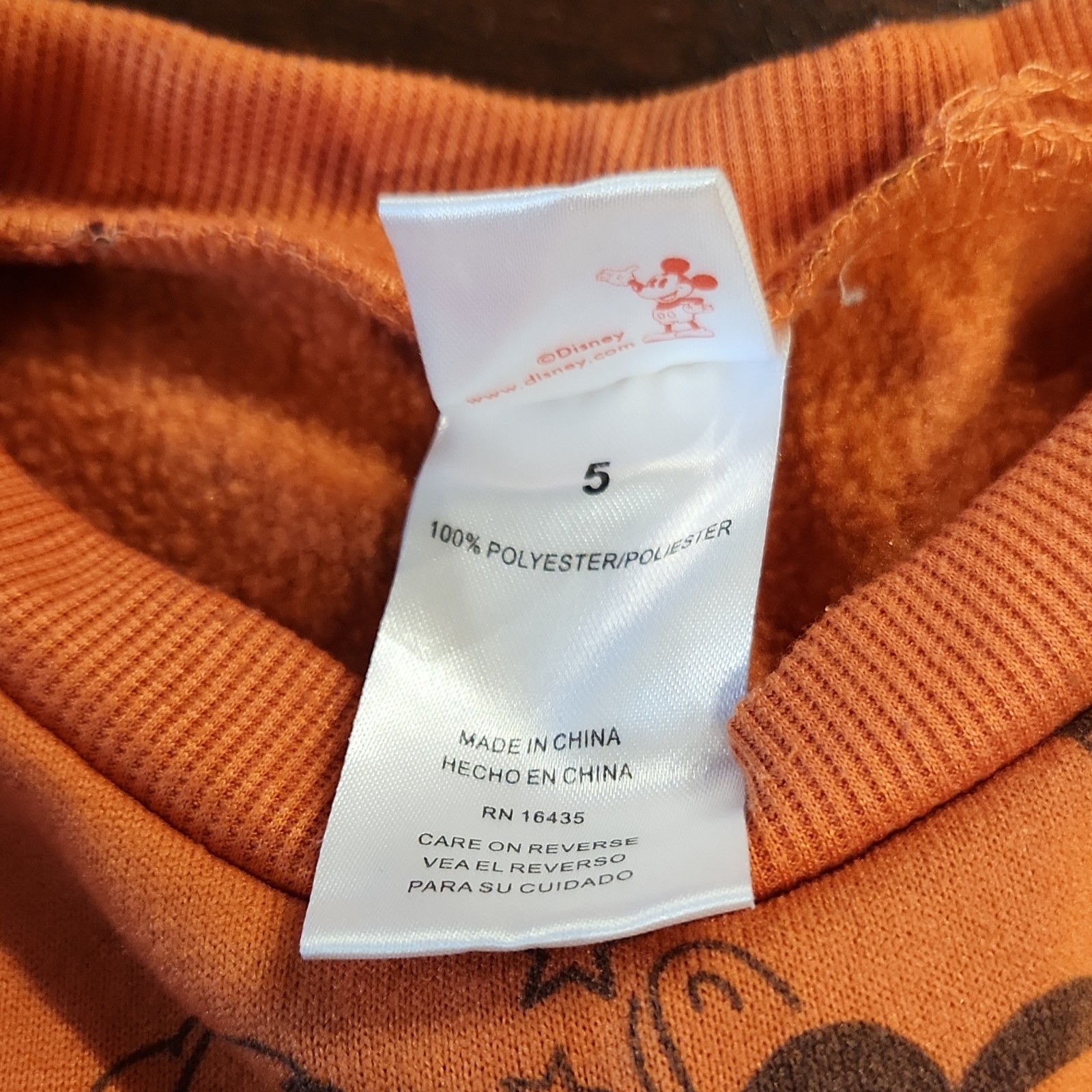 Disney Mickey Mouse Orange Sweatshirt & Pants Set Size 5 Polyester RN 16435