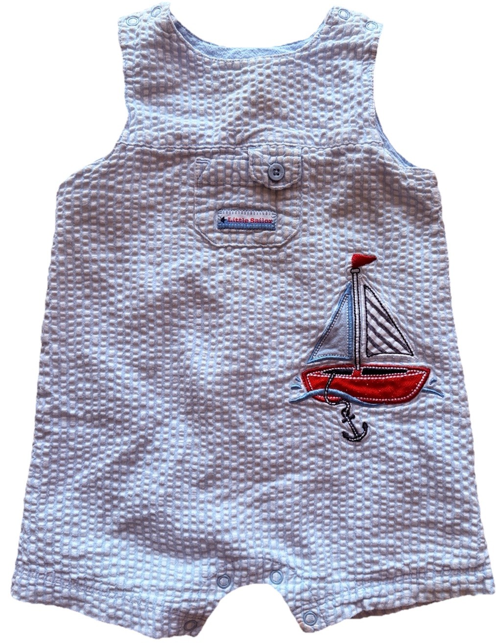 Little Me Baby Boy Seersucker One Piece Shortalls Size 12M Blue Striped Sailor