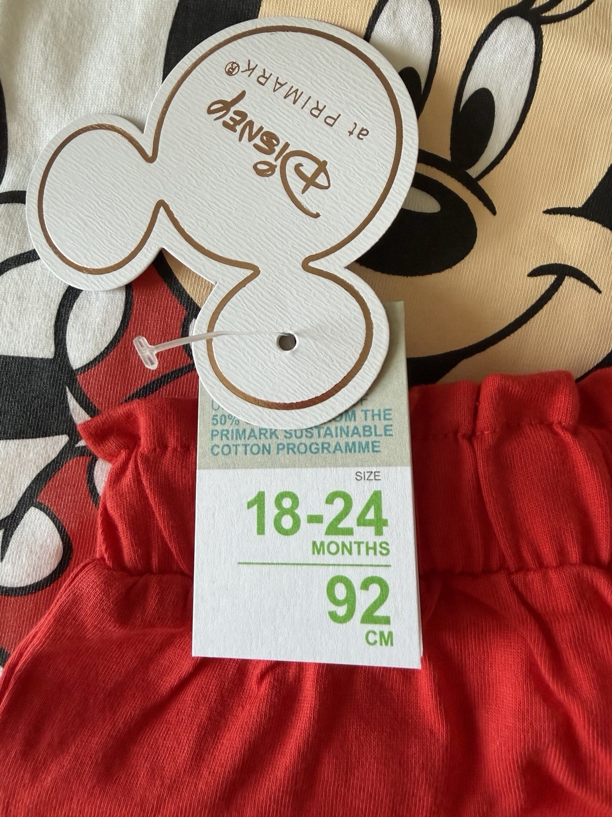 Minnie Mouse Printed White T-Shirt And Red Shorts Baby Girl Size 18-24M-Primark