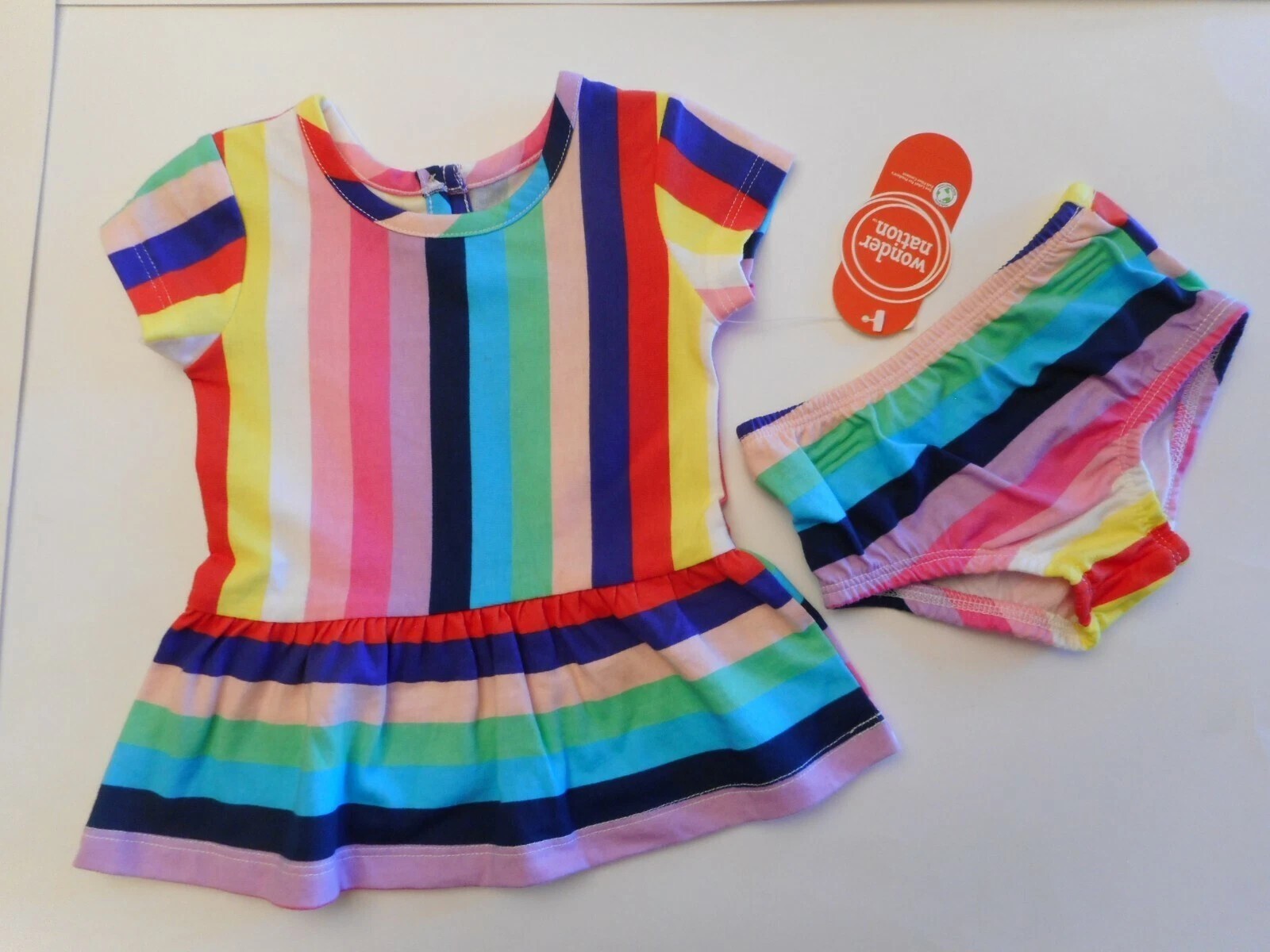 Wonder Nation Baby Girl Knit Cotton Dress Set Multi Stripe 3/6 Months NEW