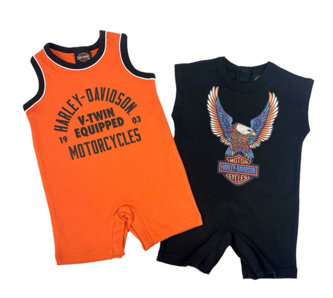 Harley Davidson Baby Boy 2 Pk Infant Eagle Romper Set Orange/Black 3062502