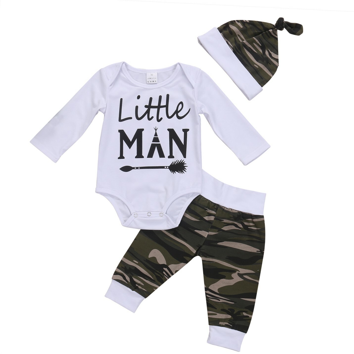 Baby Boys 3 Piece Tops, Romper Pants Outfit Set: 0-18M
