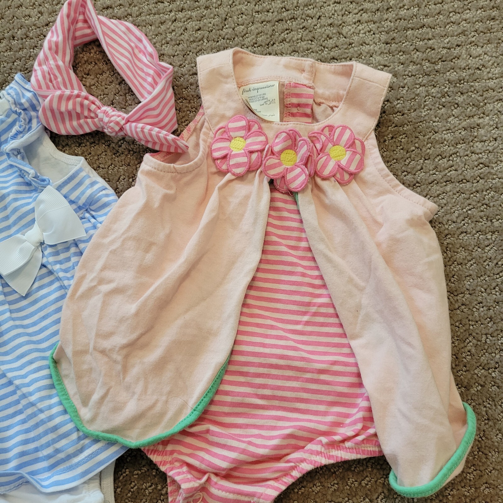 First Impressions, Dylan & Abby 6-9 Month Floral Dress Romper 4 piece set
