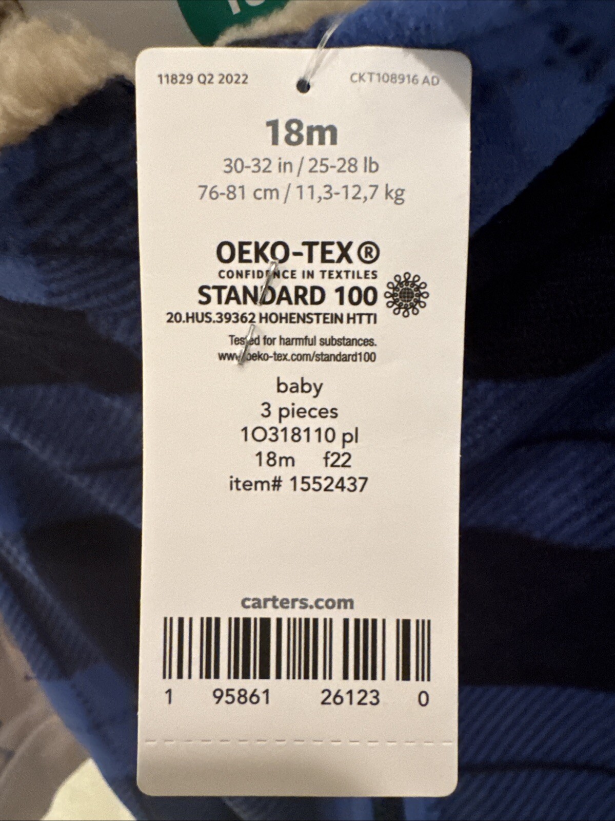 Boys Size 18M Carter’s 3-Piece Pants Set Includes Vest & Bodysuit Blue Gray Fox