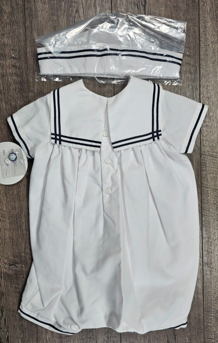 Baby Boy Clothes New Sarah Louise 12 Month White Sailor 2pc Dressy Romper Outfit