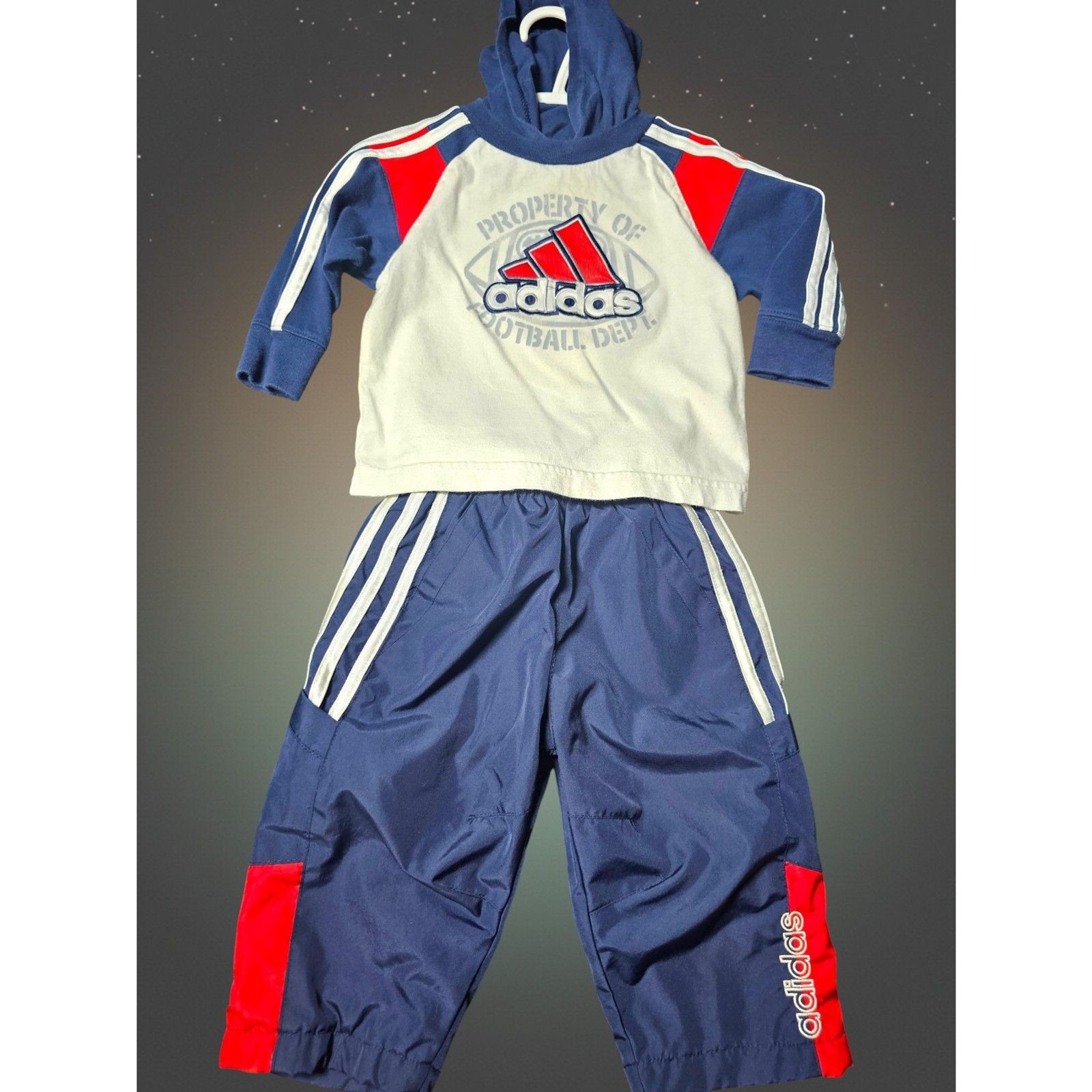 Adidas Baby Boys 2 Piece Tracksuit Set Navy Blue Red Y2K Hoodie Pants 12M