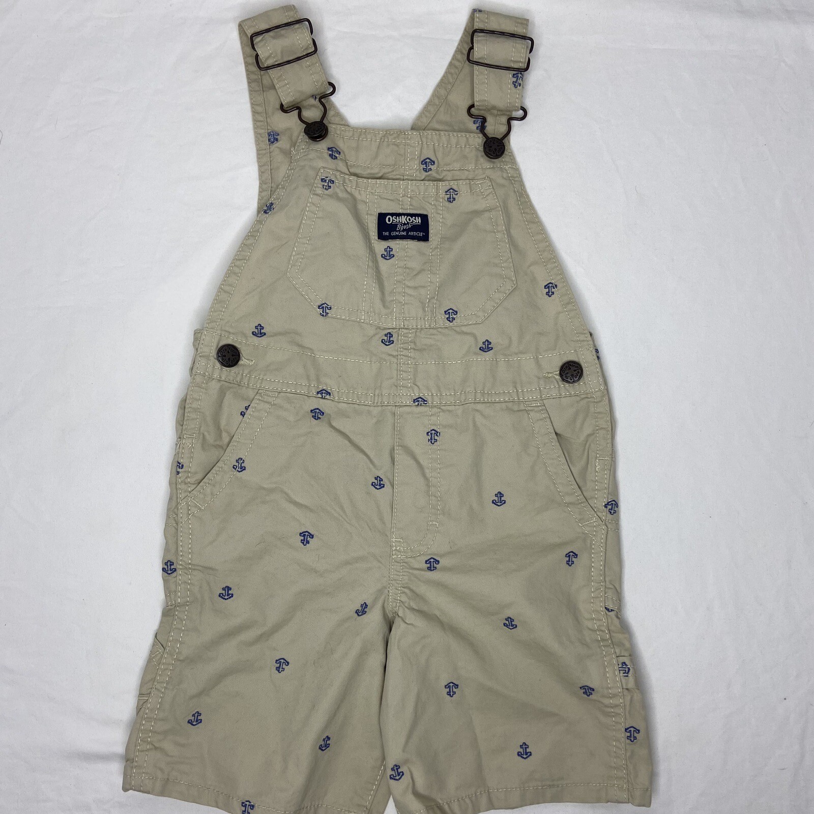 OshKosh Boys Anchor Canvas Khaki Brown Short Overalls