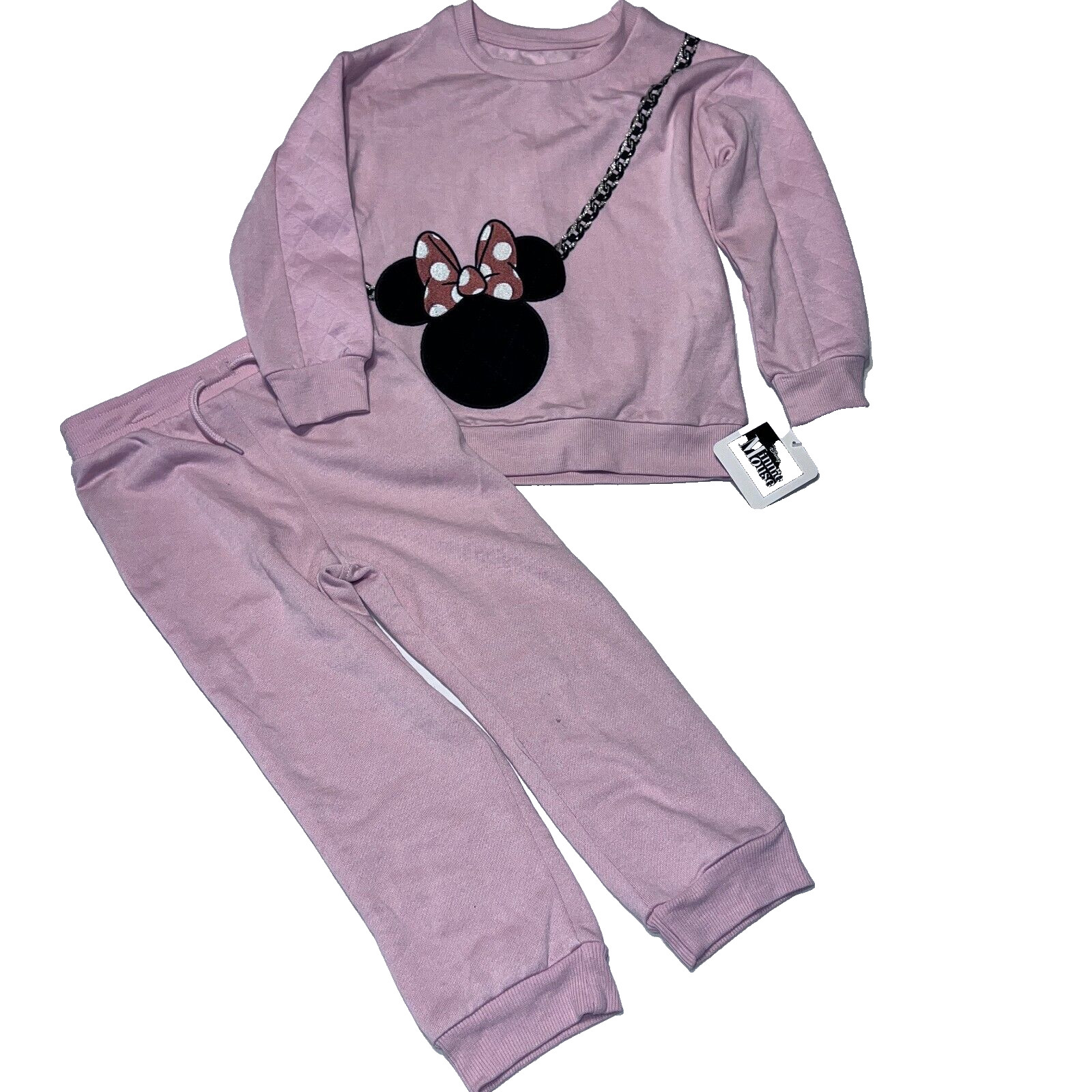 Disney Minnie Mouse Track Suit Girl 4T Pink Patch Logo Long Sleeve Drawstring