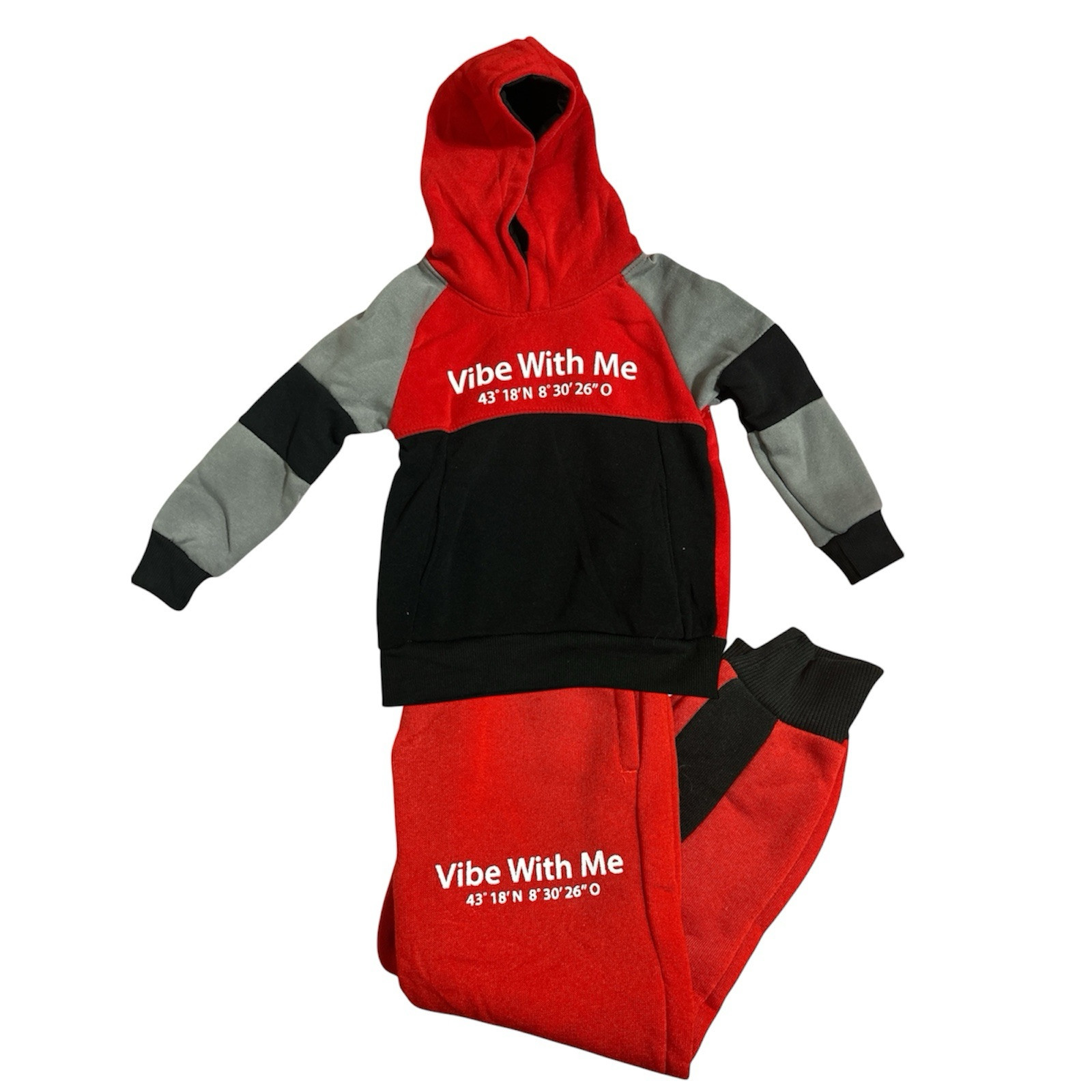 Encrypted Boys Kids 2-Piece Hoodie & Jogger Set – Red Black Gray “Vibe With Me”