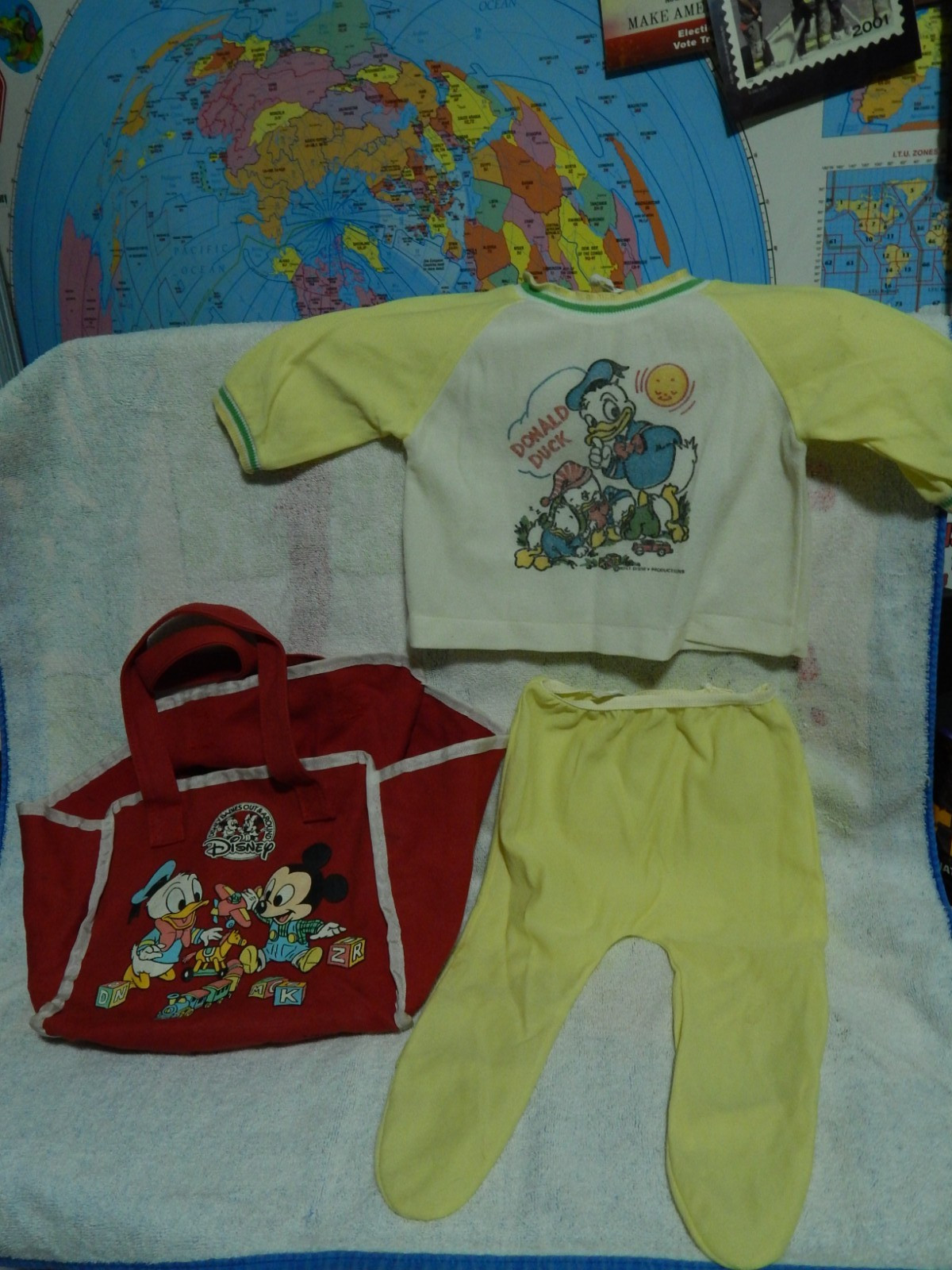 Disney Baby (LOT of 2) Red Canvas Tote Bag + 1970s-’80s Donald Duck Outfit