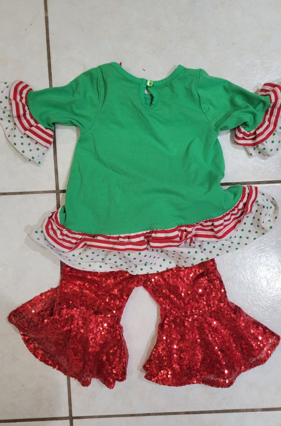 Santa Claus Girls Shirt and Sparkle Pants Size 9-12 Months Flared Long Sleeve