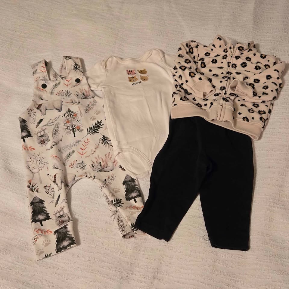 3-6 mo. Handmade Romper Overalls Leopard-Print Jacket Leggings [T64/306]