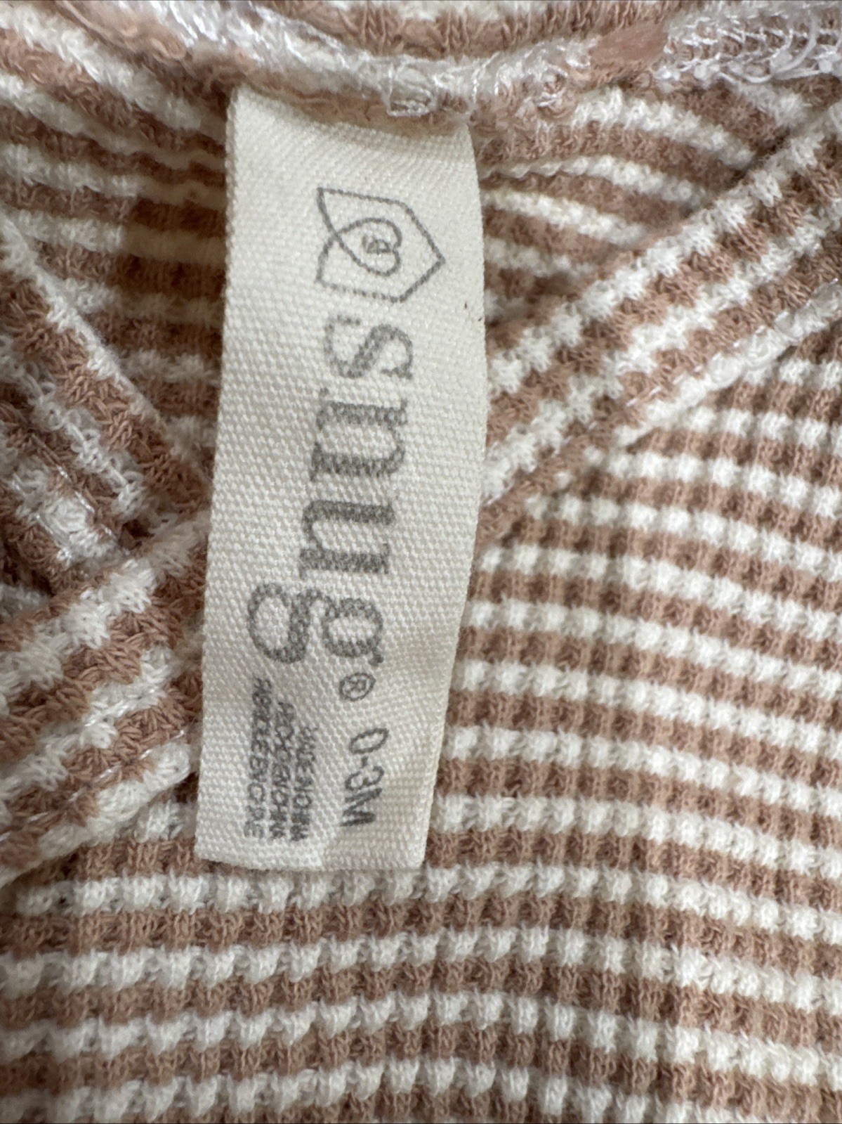 SNUG Baby Girl Size 0-3 Months Two Piece Beige & White Striped Waffle Set