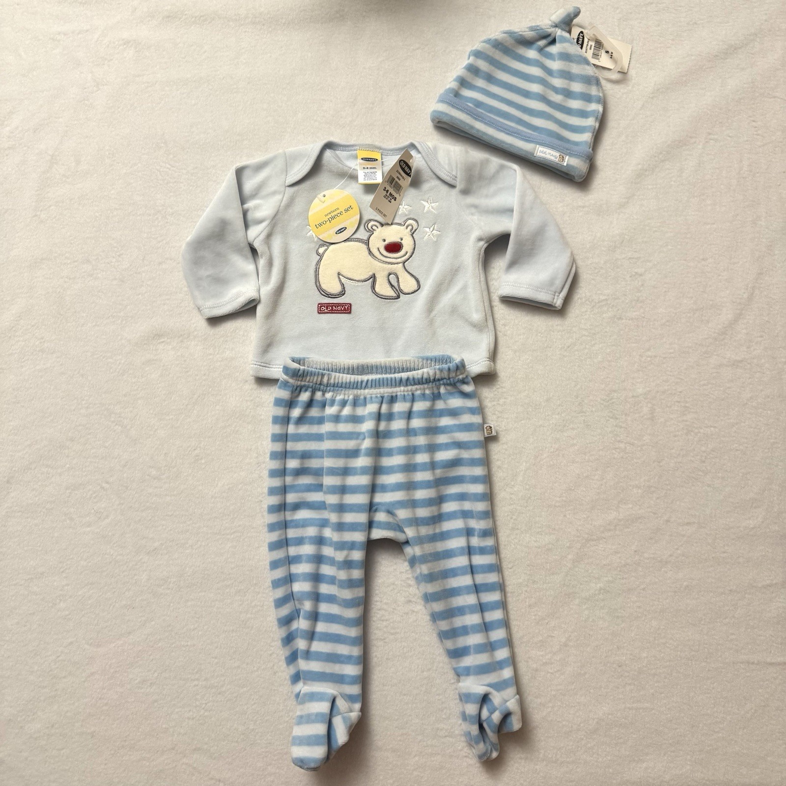 New Old Navy Outfit 3-6 Months Winter Polar Bear Footie Pants Shirt Hat Beanie