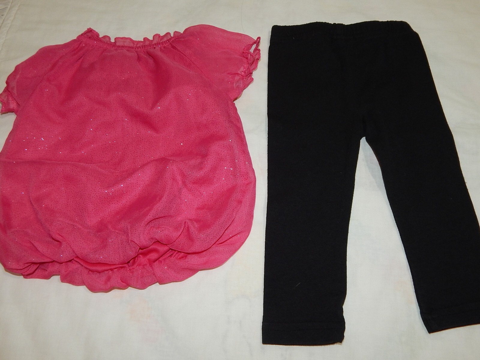 Nwot Kidgets Girls 12 Months Pink Glitter Sparkle Bow Top and Black Leggings Se