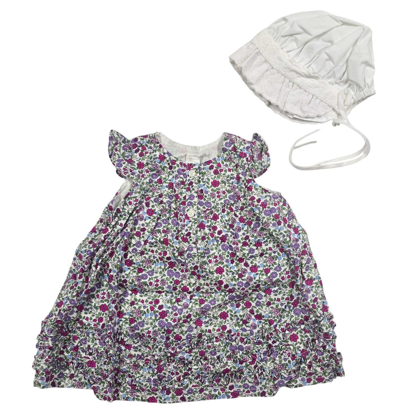 Baby Gap Newborn Floral Dress Bonnet Set Cotton 0-3 VTG 2008 CottageCore NEW