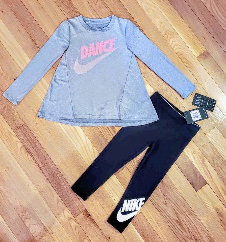 NEW Nike Toddler Girl Long-sleeve ‘Dance’ Tee & Legging Set, Gray/Pink (3T)