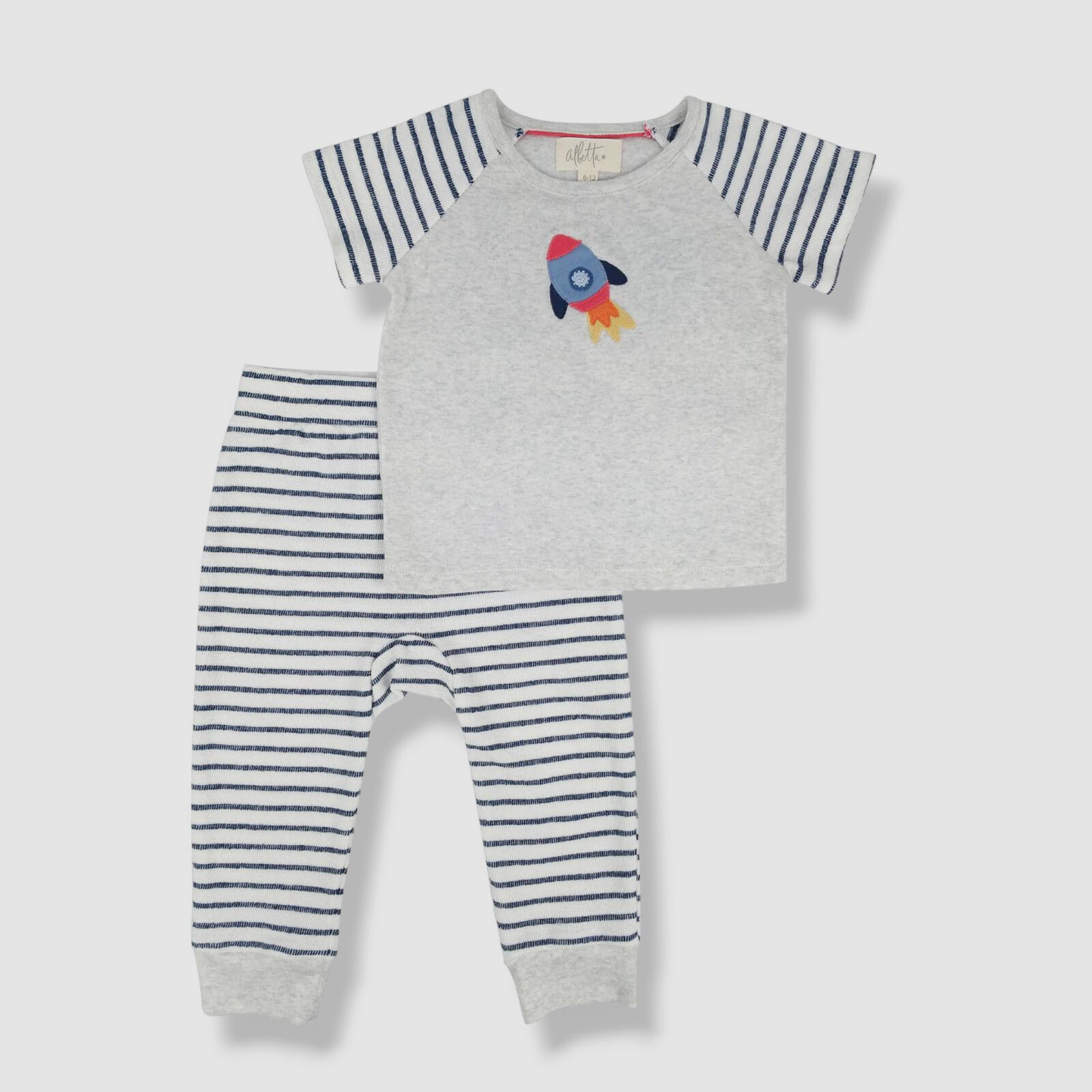$70 Albetta Baby Grey Applique Rocket Playset Size 2-3Y