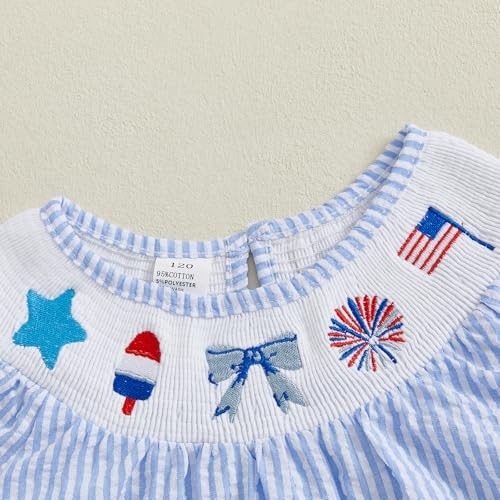 Toddler Little Baby Girl 4th of July Dress Puff Short Sleeve Stripes Smocked