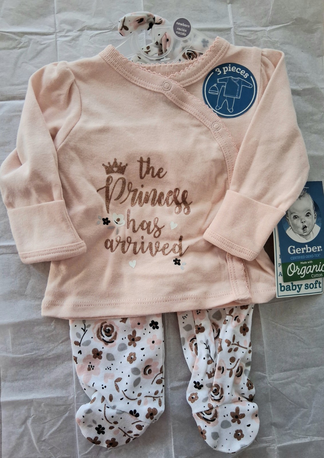 Lot NWT Baby Girl Gerber Organic Baby Clothes Layette Set Onesies & Mittens Pink
