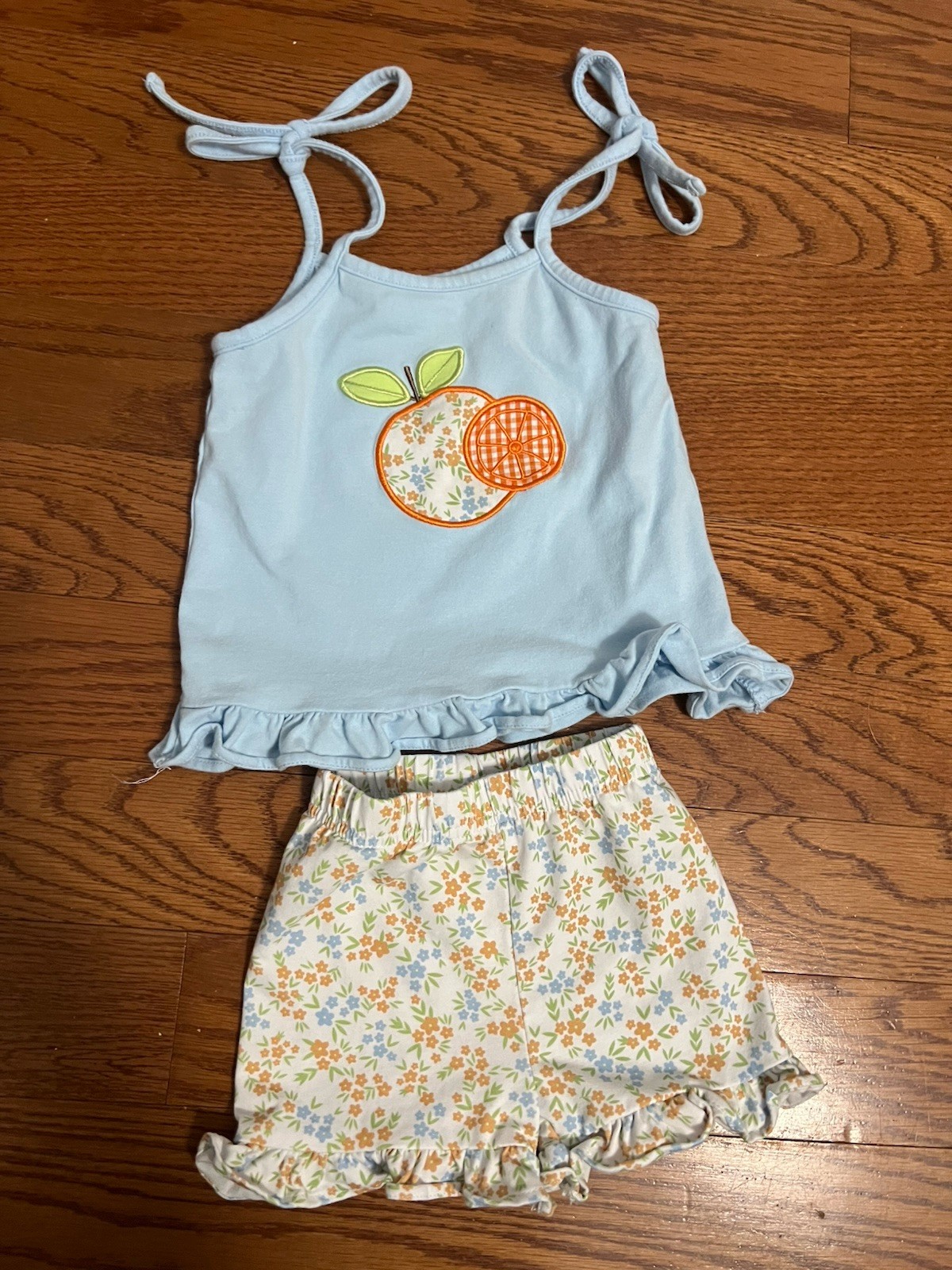 Stitchy Fish Girls 18 Months Tangerines in Tulum Applique Short Set