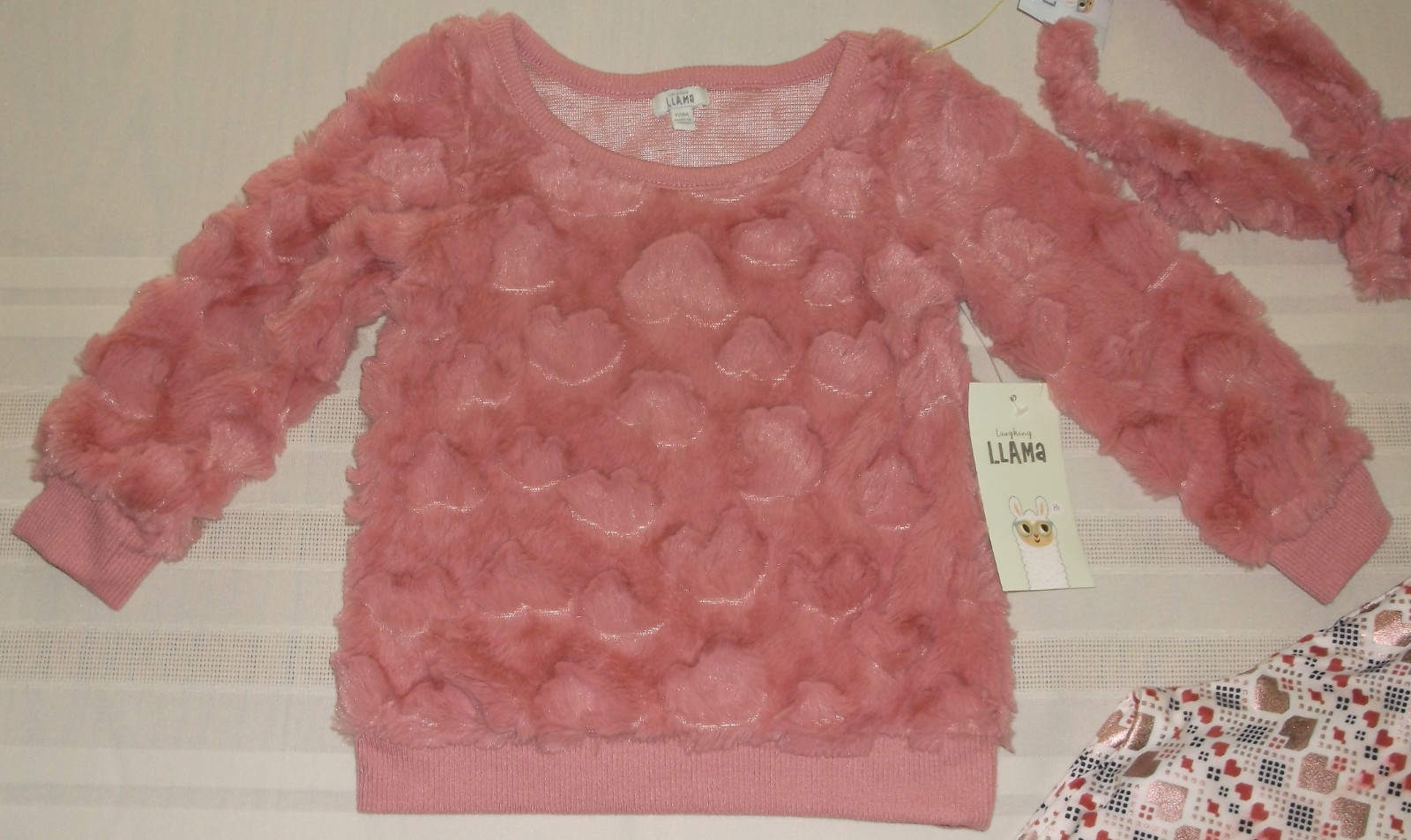 Laughing Llama Baby Girls Pink Heart Soft Faux Fur Top Leggings 18 Months 18M