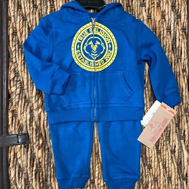 TRUE RELIGION Two-Piece Buddha Logo Zip Hoodie & Joggers Set Blue Boys 12M NWT