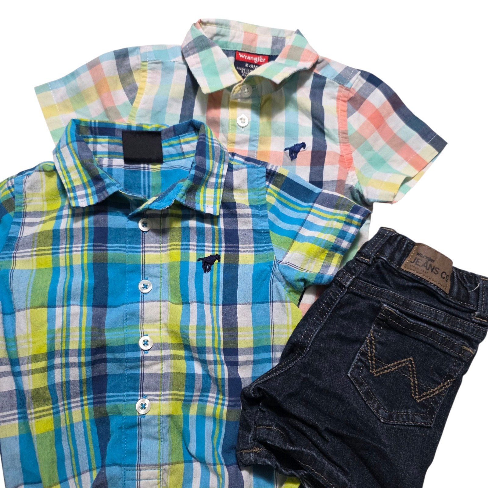 Wrangler Baby Boy Plaid Shirts & Jeans Lot 3 Pieces 6-12M Western Outfit