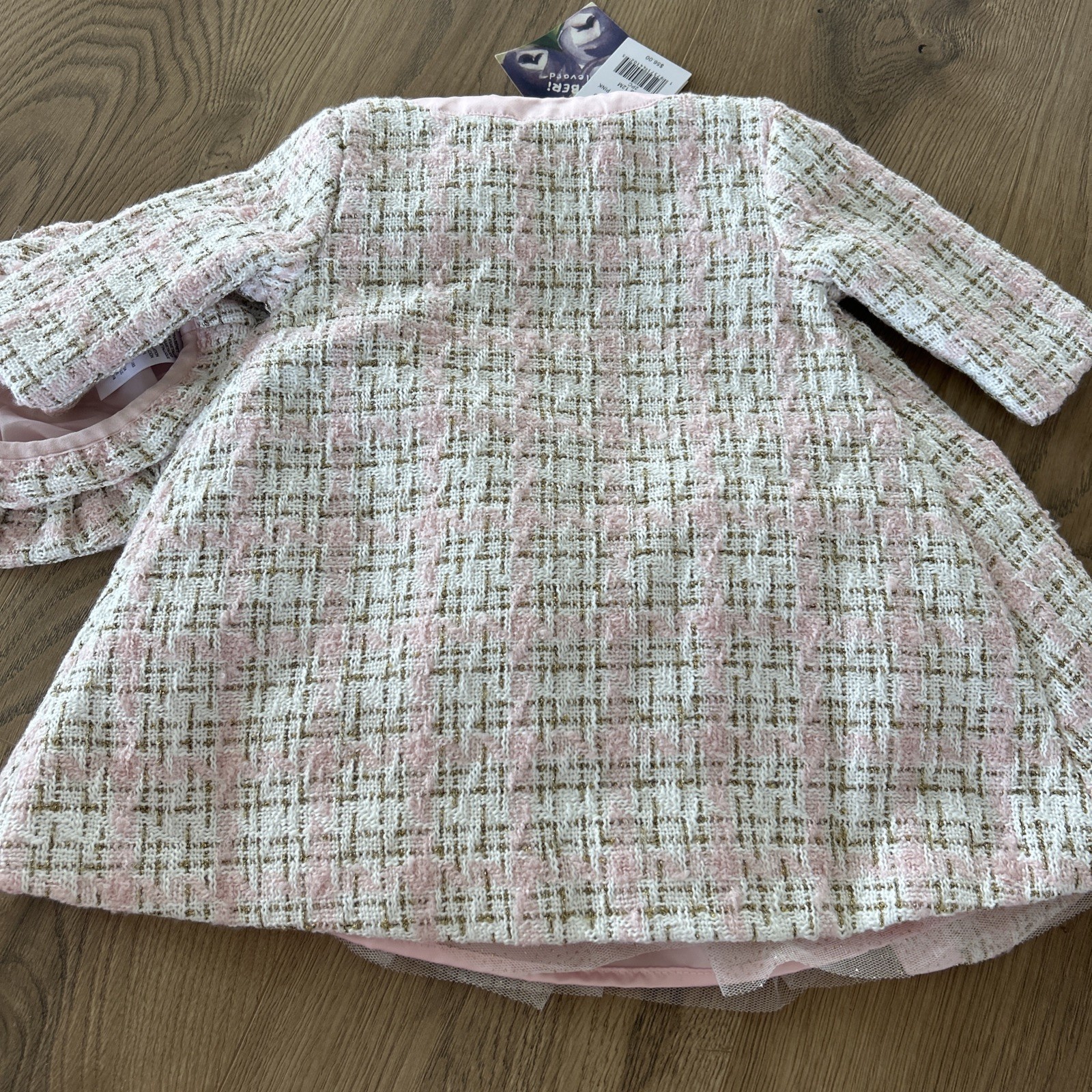 NEW BLUEBERI BOULEVARD Tweed Jacket, Dress & Hat 3-Pc Set Pink Gold Girl’s 12M