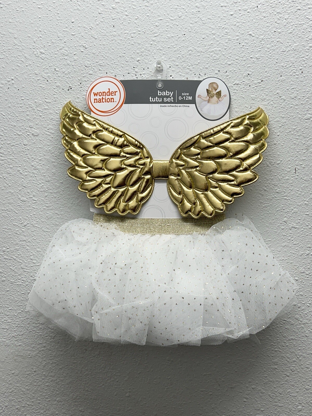Wonder Nation Baby Girl Size 0-12M Tutu & Gold Wings Outfit Set Costume