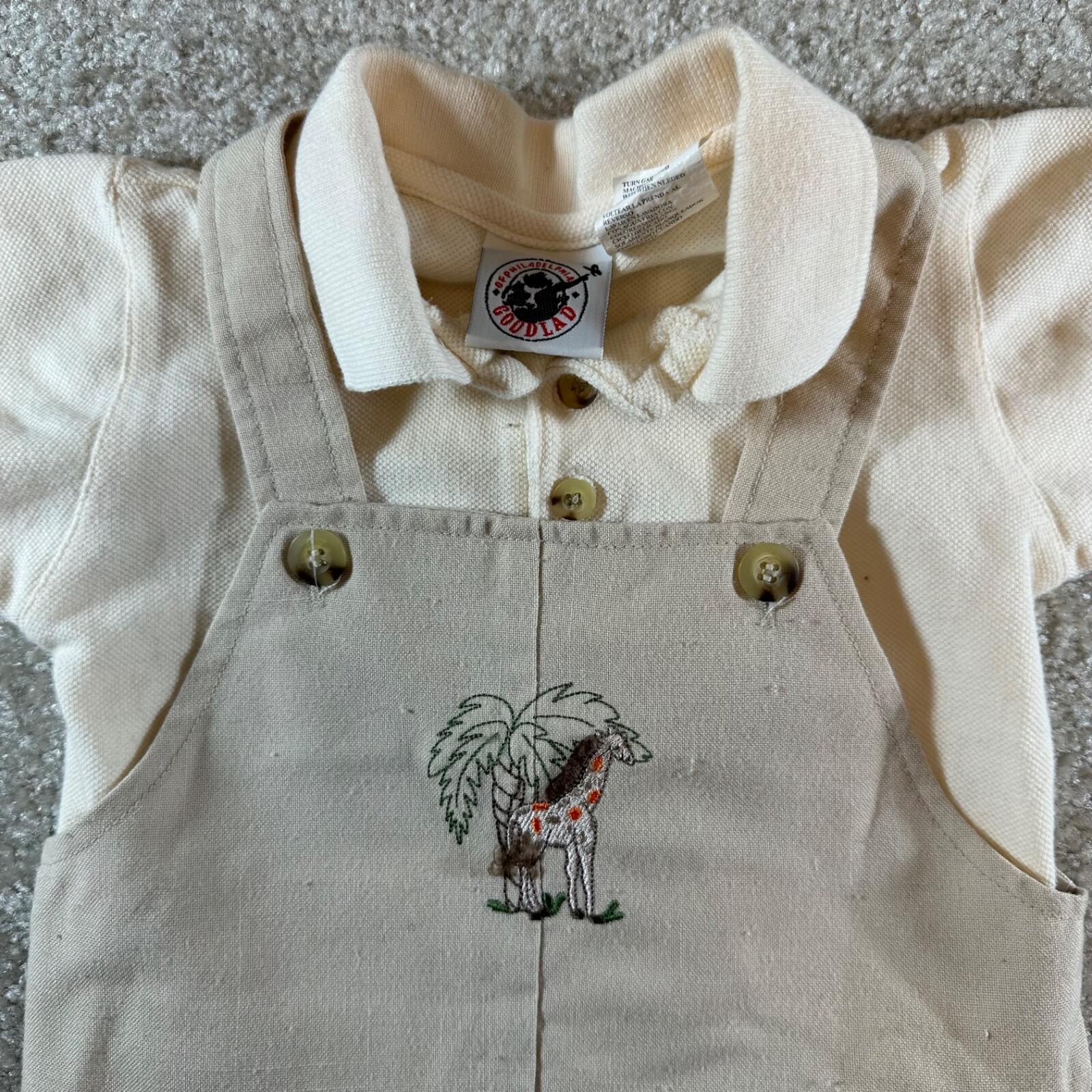 Goodlad Safari animals 18m khaki baby shortalls and undershirt Vintage