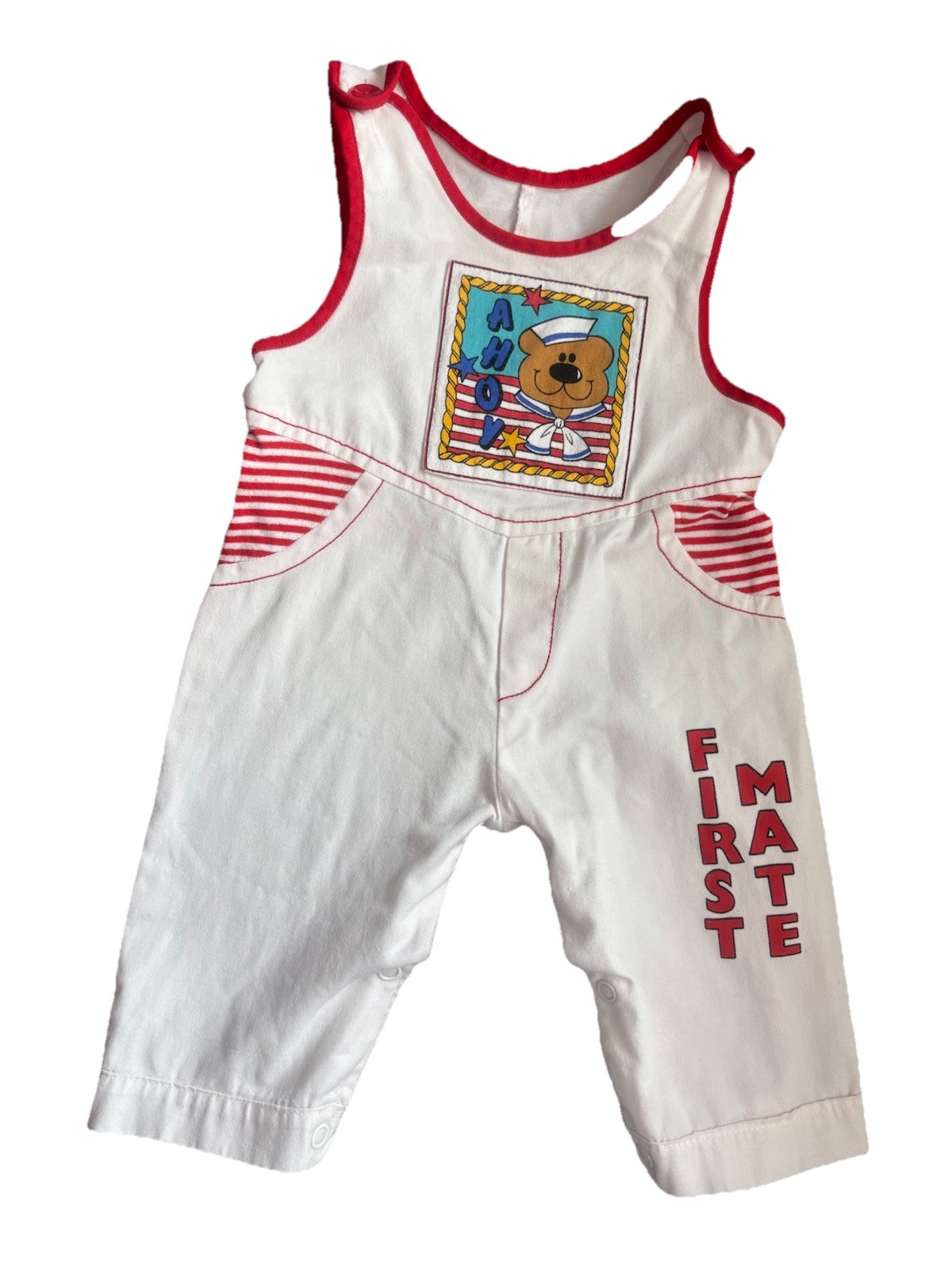 Vintage Sailor Outfit Nautical Romper First Mate USA Red White & Blue 3-6Months