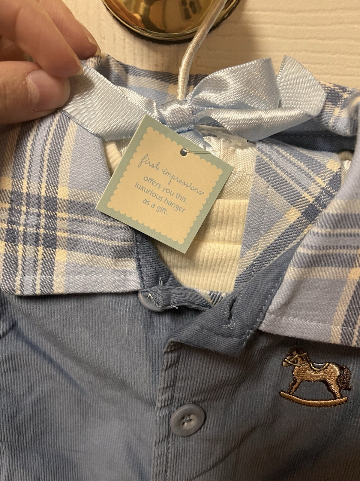First Impressions Baby Boy 3 Piece Outfit 6-9M Plaid Bodysuit Overalls Jacket