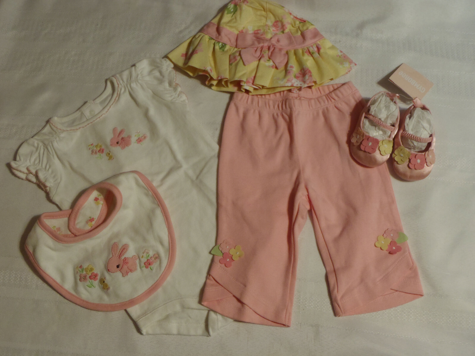 GYMBOREE Petite Petals 3-6 Month Pants Hat 6-12 Month Bodysuit Outlet Bib Outfit