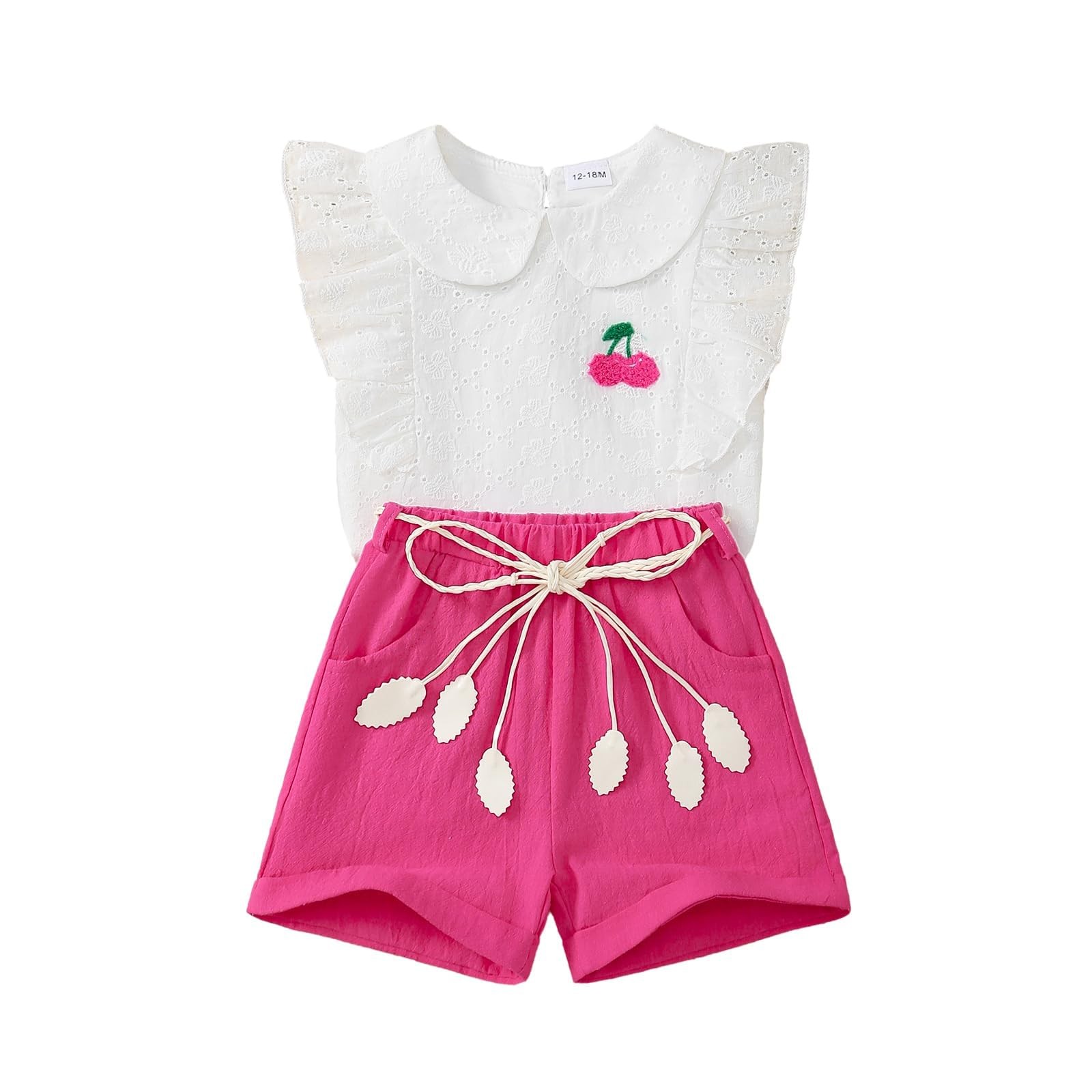 Toddler Baby Girl Summer Clothes Ruffle Sleeve Cartoon T Shirt Cotton Linen S…