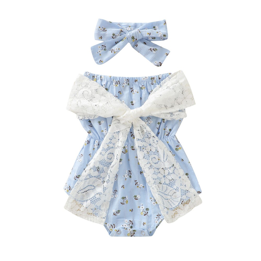 Newborn Infant Girl Floral Off Shoulder Romper Lace Jumpsuit Headband Outfit Set