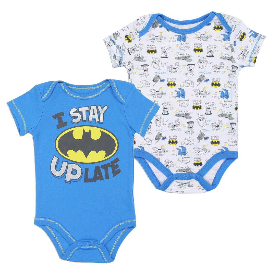 DC Comics☆Baby Boys’ Batman Up Late Creeper 2 Pack☆Bodysuit 2 Piece☆Layette Set