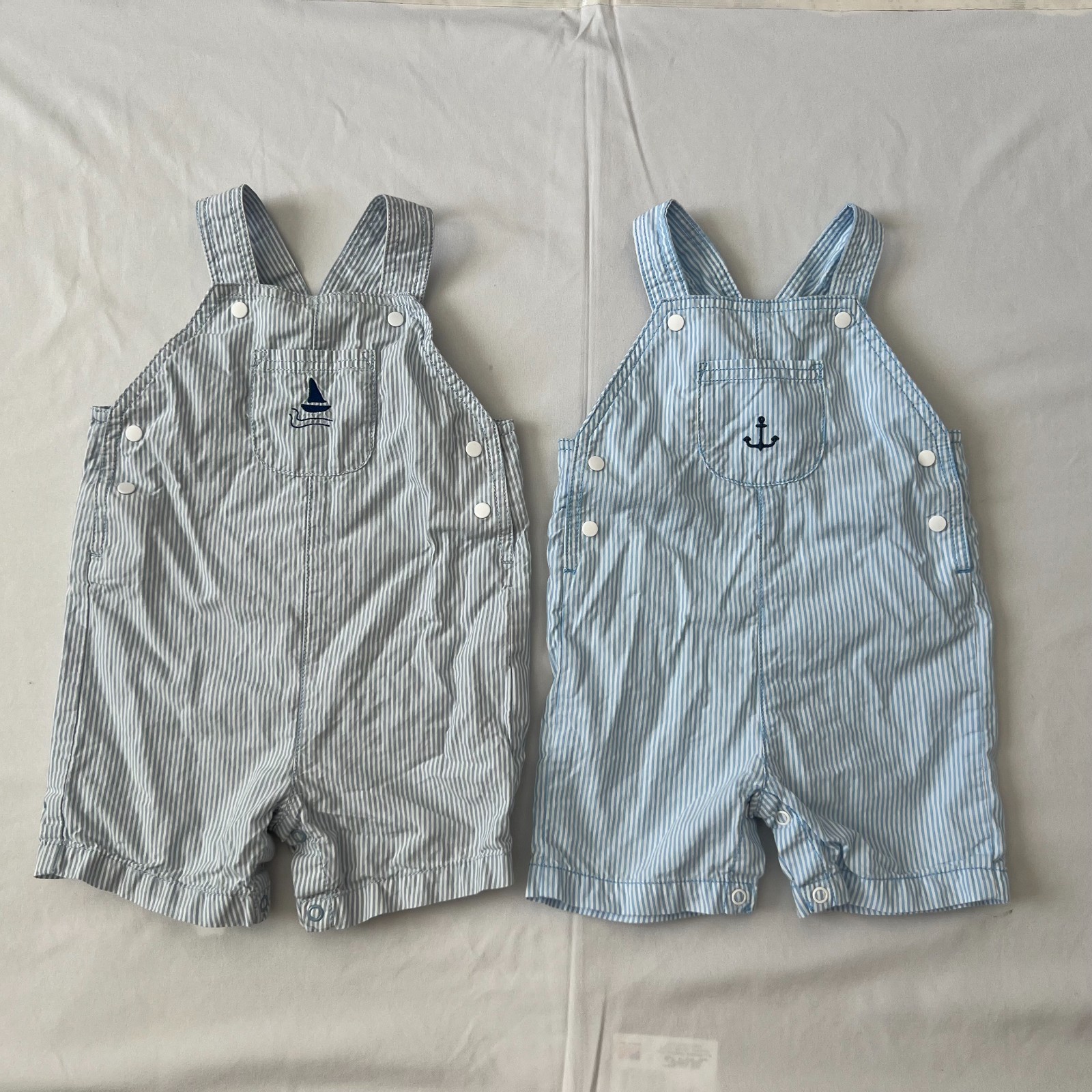 Carters Baby Overalls Boys 12m Sailor Blue White Striped Sail Boat Outfit Infant