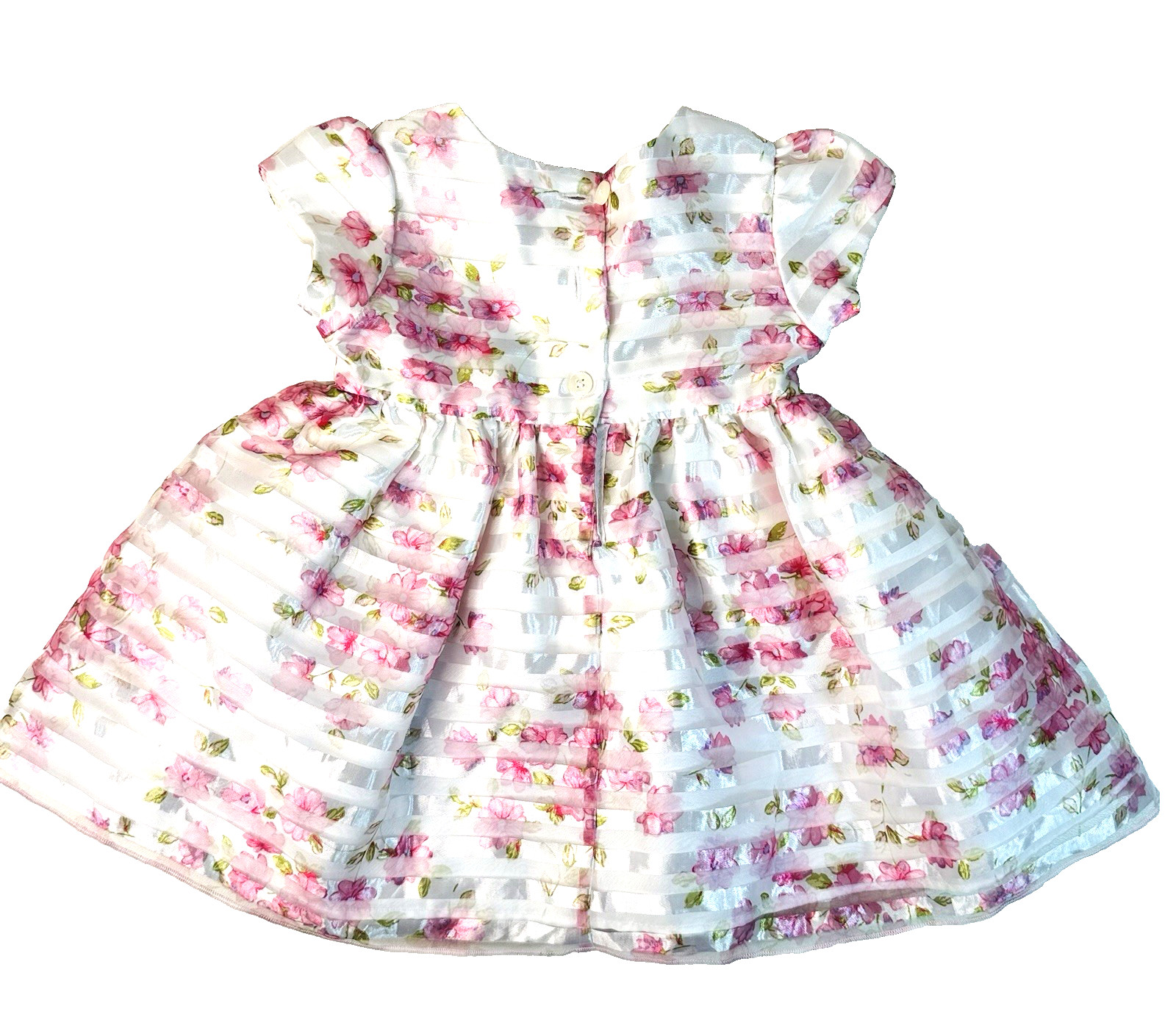Sz 12 Mo Dress Toddler White Pink Floral Girl Wedding Church Special Occasion