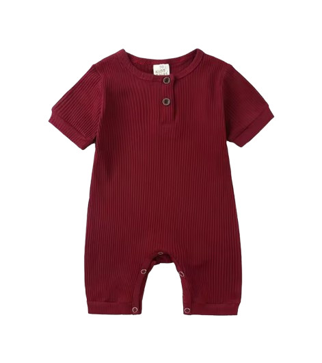 Summer Newborn Baby Romper Solid Maroon Color Clothes Girl Cotton Short Sleeve