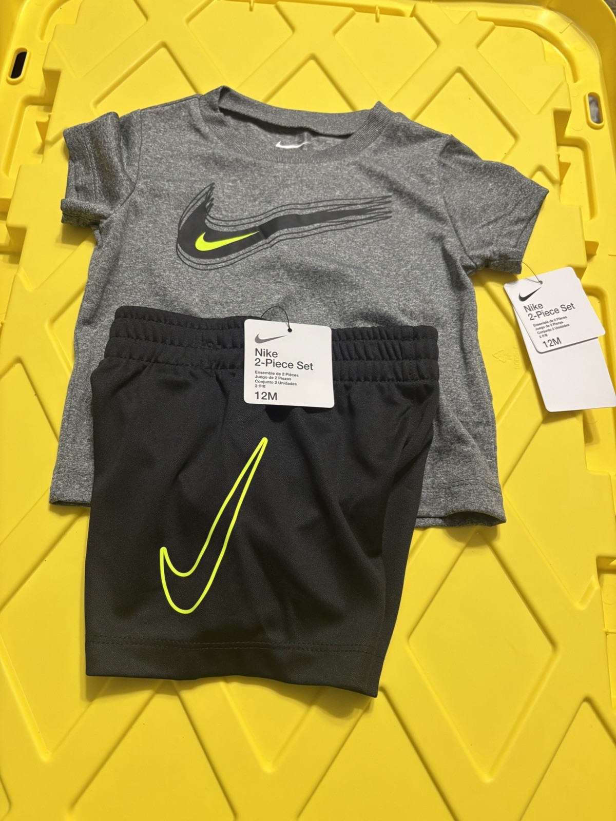 Nike Unisex 12M 2-Piece Shorts Set Gray Tee Black Shorts Short Sleeve Logo