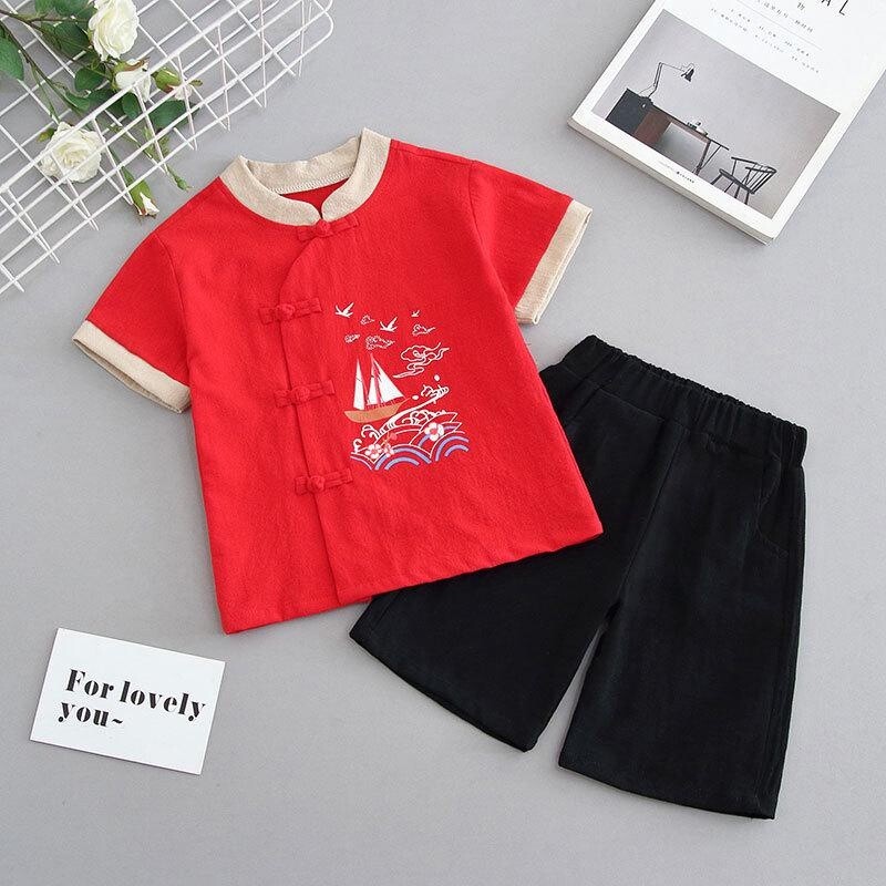 2x Kids Boy Hanfu Tang Suit Chinese Tradition Clothes Toddler Costume Ethnic Set