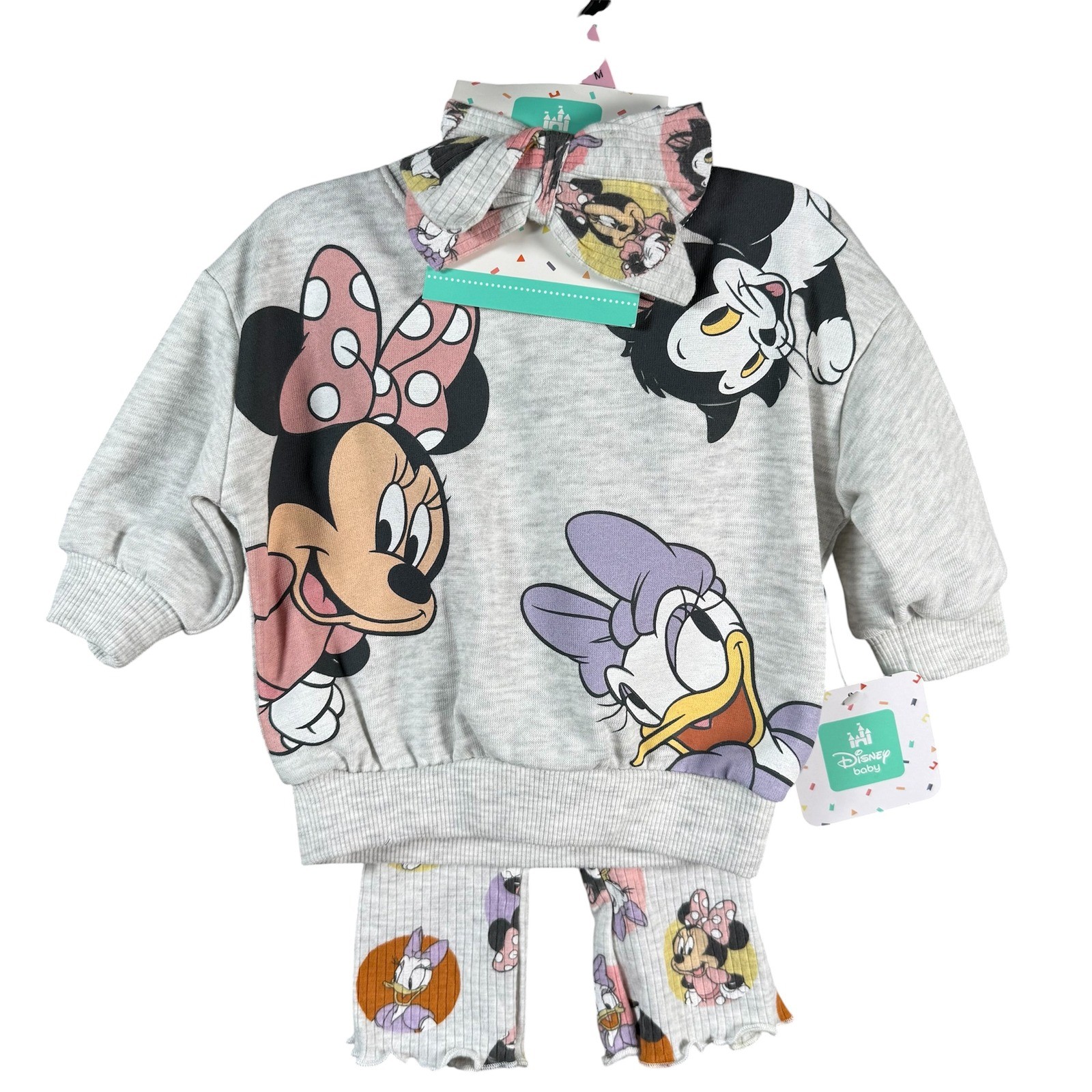 Disney Minnie Mouse Daisy Duck 3pc Outfit Set Baby Girl 0-3M Gray Sweatshirt New
