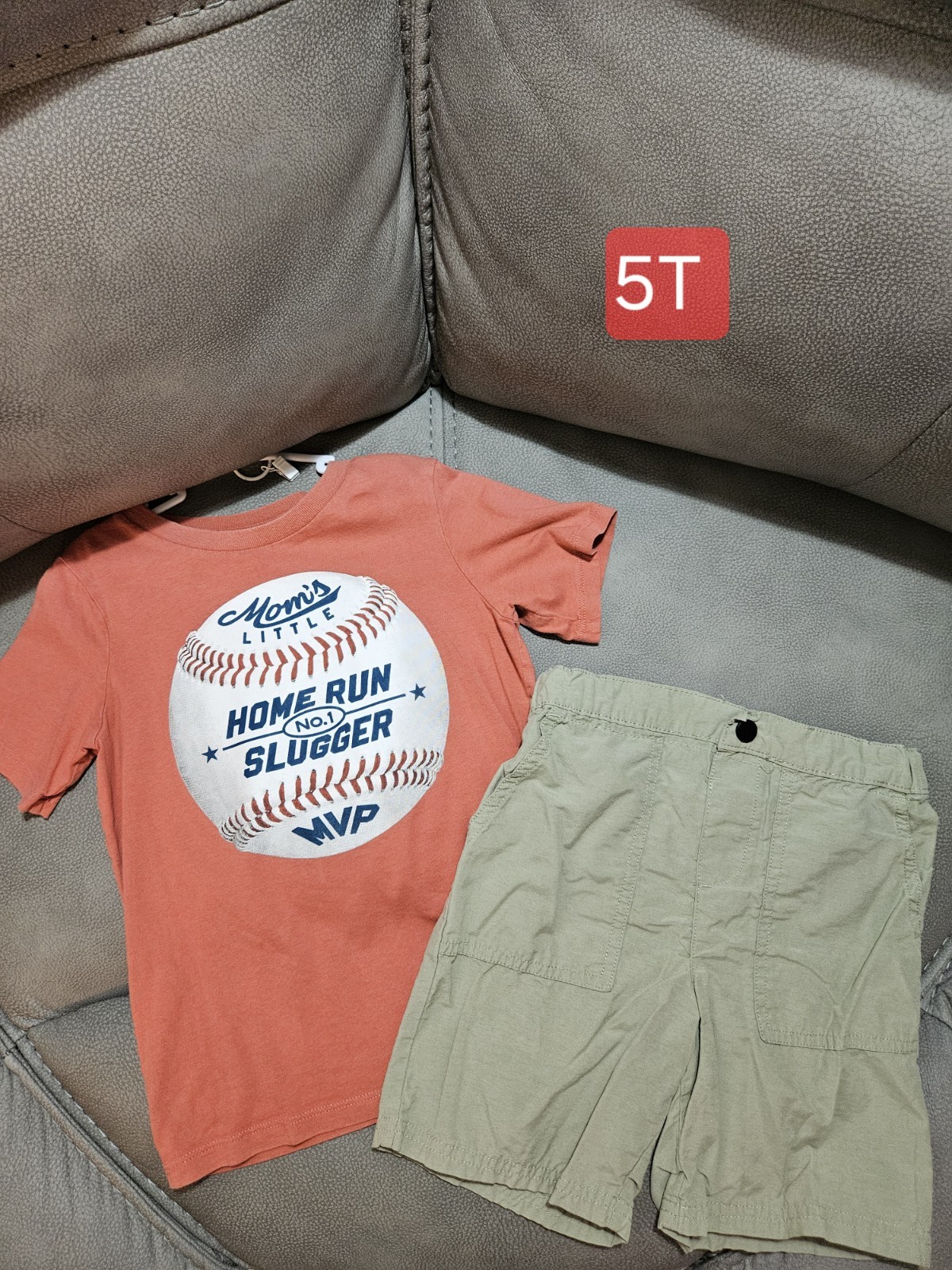 Old Navy Boys 2pc Cotton Knit Graphic T-Shirt & Shorts Set 5T Orange Baseball