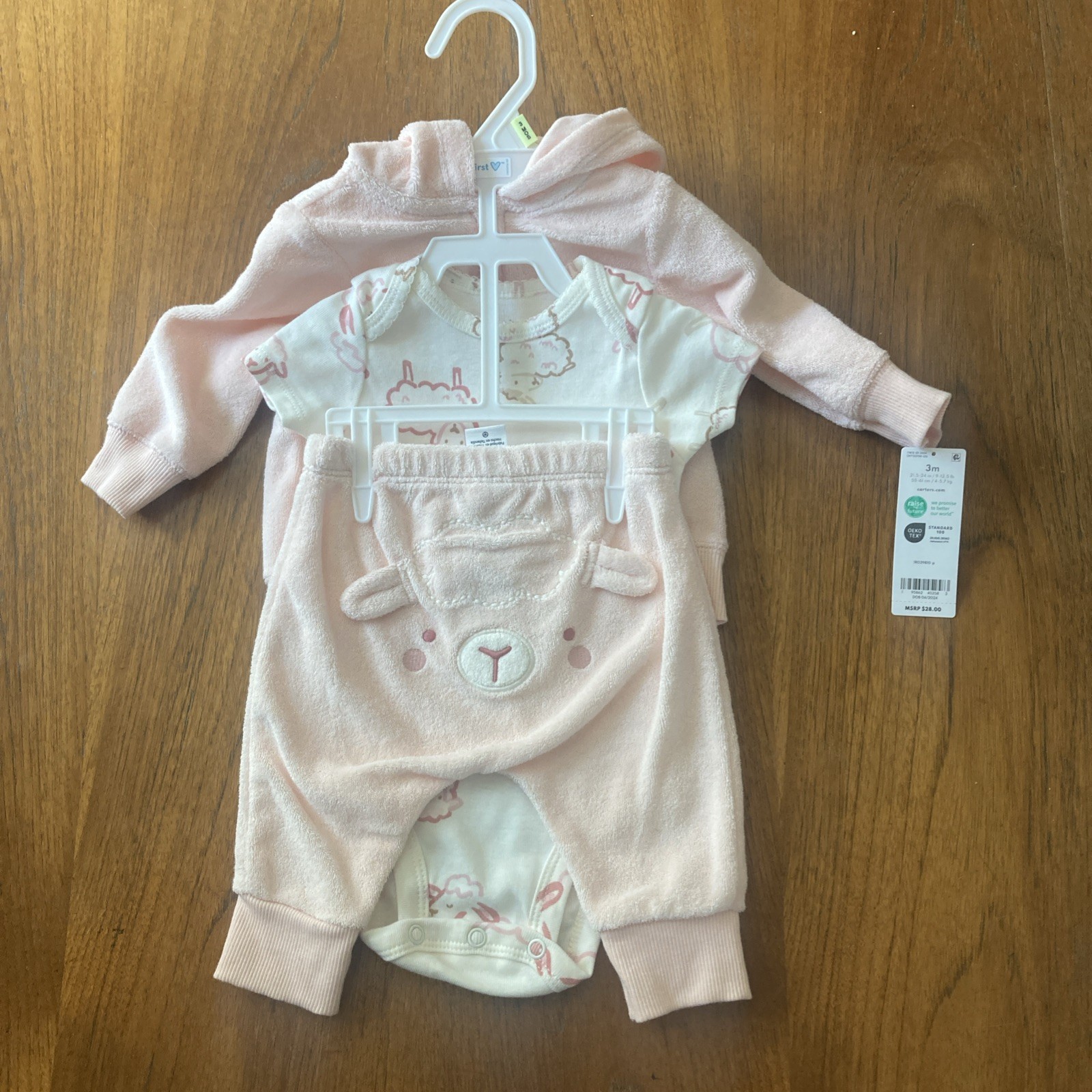 BABY GIRL CLOTHES Carter’s 3 MONTHS 3pc PINK SHEEP Outfit BODYSUIT JACKET PANTS