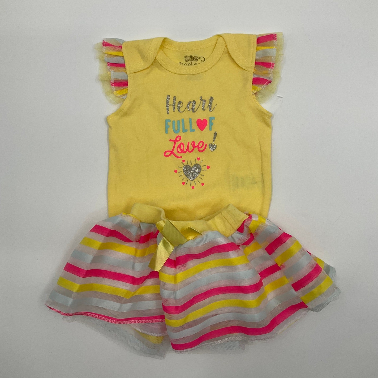 Baby One Piece Bodysuit Skirt Set Heart Glitter 3-6M Princesscore Whimsical