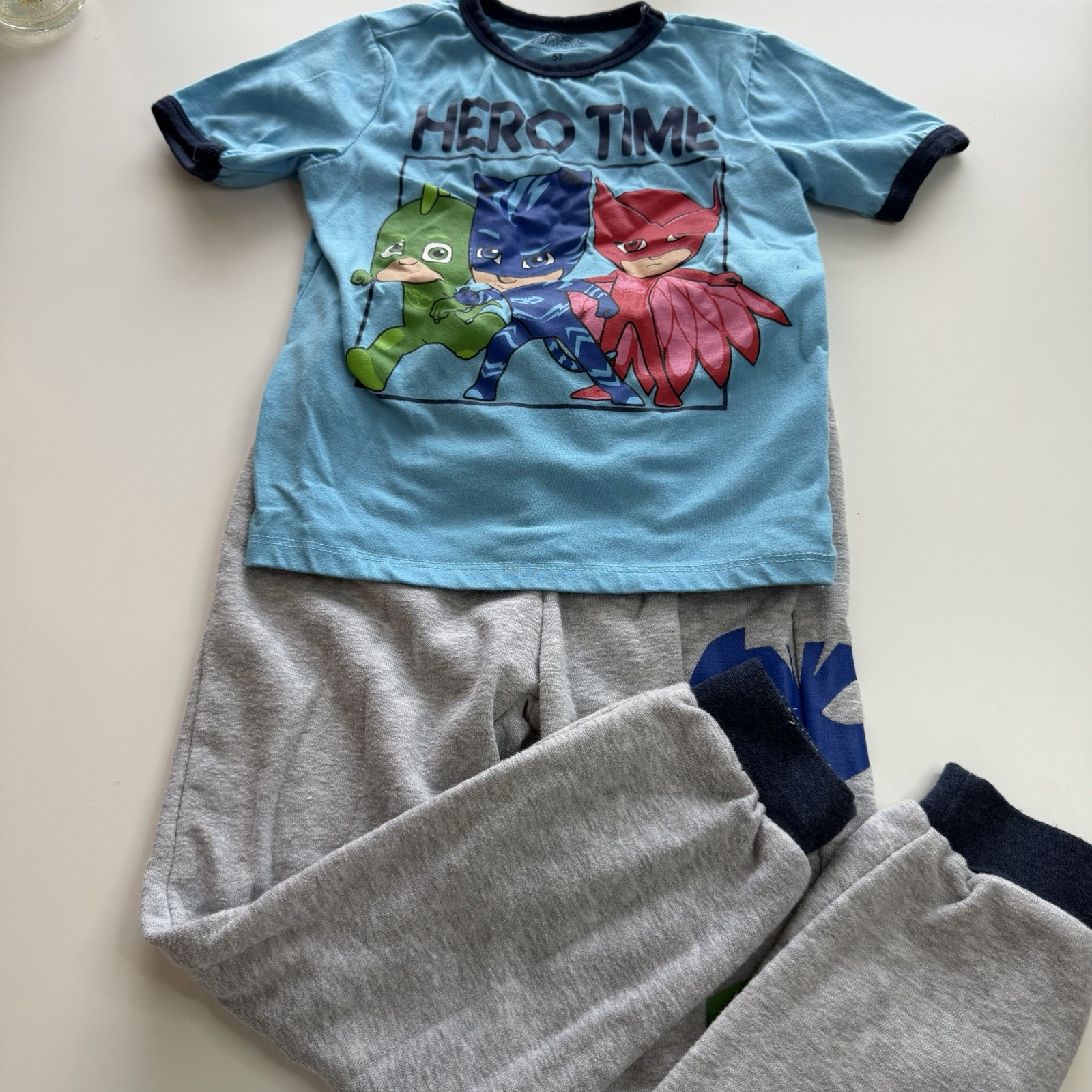 Pj Masks 5T Sweatpants Tshirt Blue Short sleeve Gray Cuffed