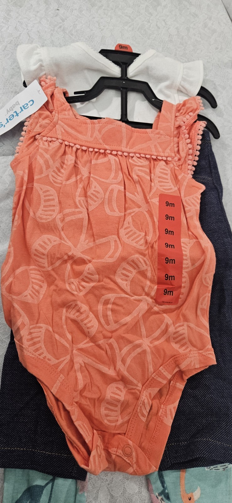 Carter’s Orange Matching Set with Textured Floral Design #024